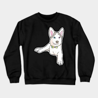 Adorable Three-Legged Tripod Husky Named Mochi with Rainbow Bow Tie Crewneck Sweatshirt